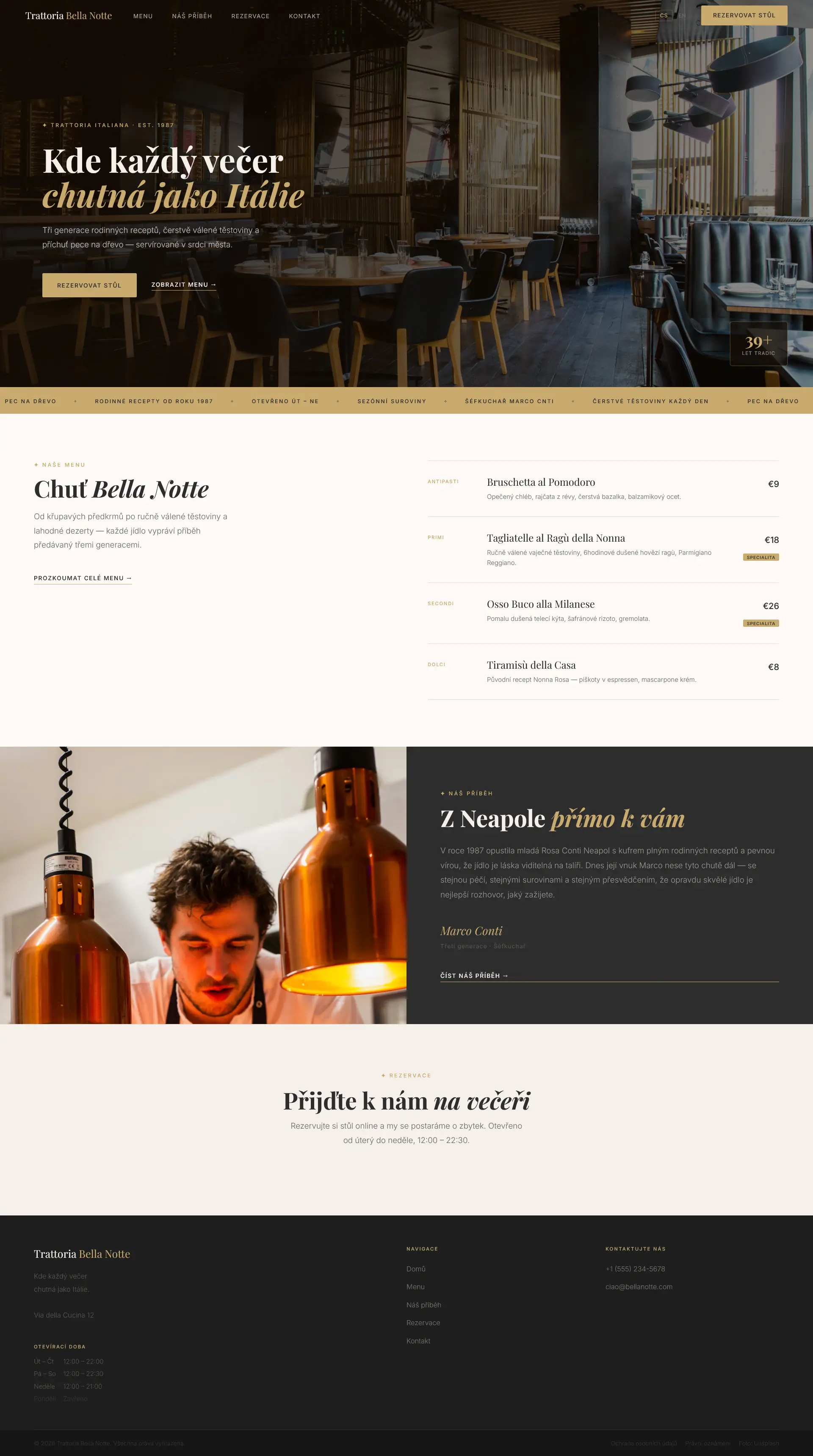 Ukázka webu Trattoria Bella Notte